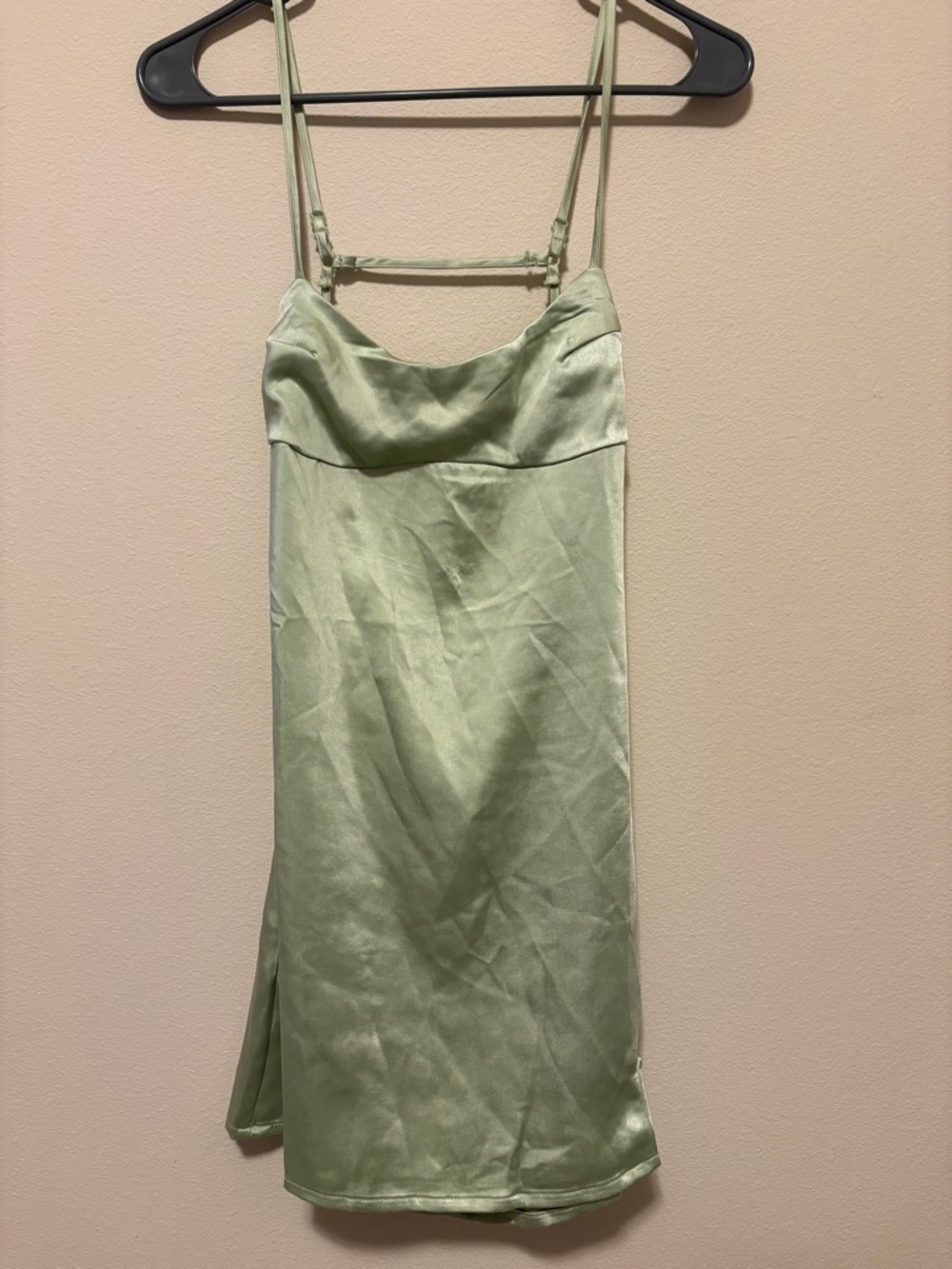 La Hearts Light Green Satin Midi Dress